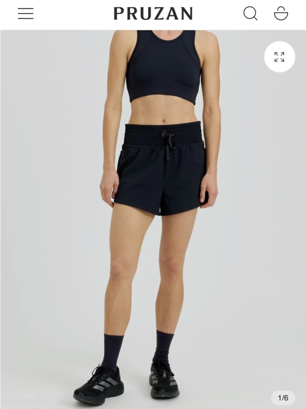 Black Smocked-Waist Athletic Shorts with Drawstring - Sz M